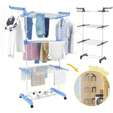 Varal De Chão com Prateleiras e Rodinhas - 3 Andares Dobrável Portátil - Suporta até 30 kg