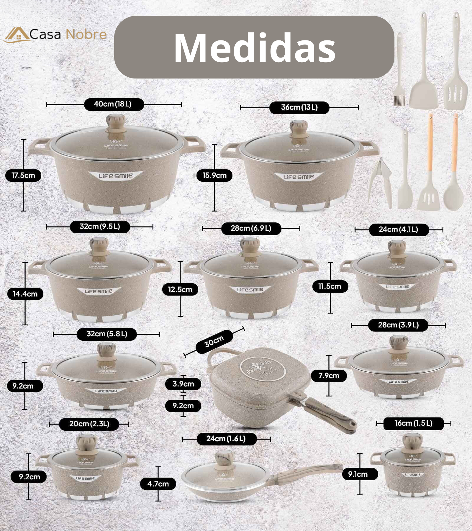 Conjunto de Panelas de Cerâmica Antiaderentes - 11 PEÇAS